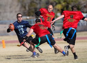 Tempe Fire and Police face off in their annual "Safety Bowl," a highly competitive game of football. [Photo Billy Hardiman/Wrangler News]