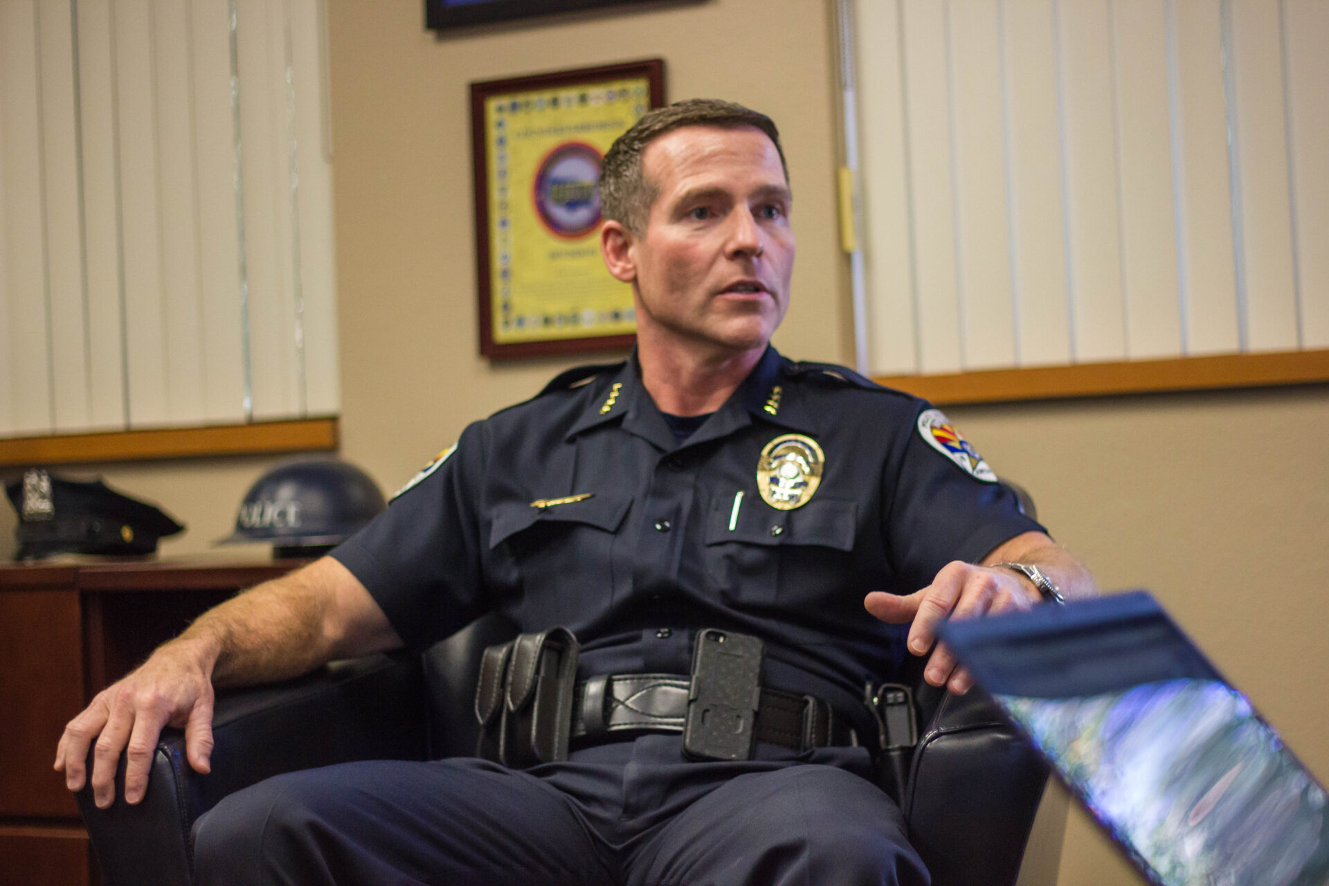 Chandler Police Chief Sean Duggan sat down with Jonathan Coronel of Wrangler News to share his views on the challenges facing law enforcement. (Photo by Alex J. Walker, Wrangler News)